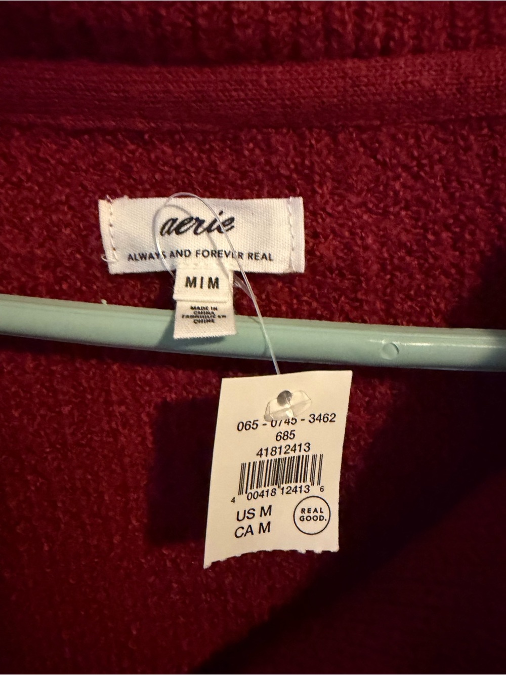 Aerie Cozy Up Waffle Knit Polo Sweater Burgundy Oversized - Picture 3 of 4